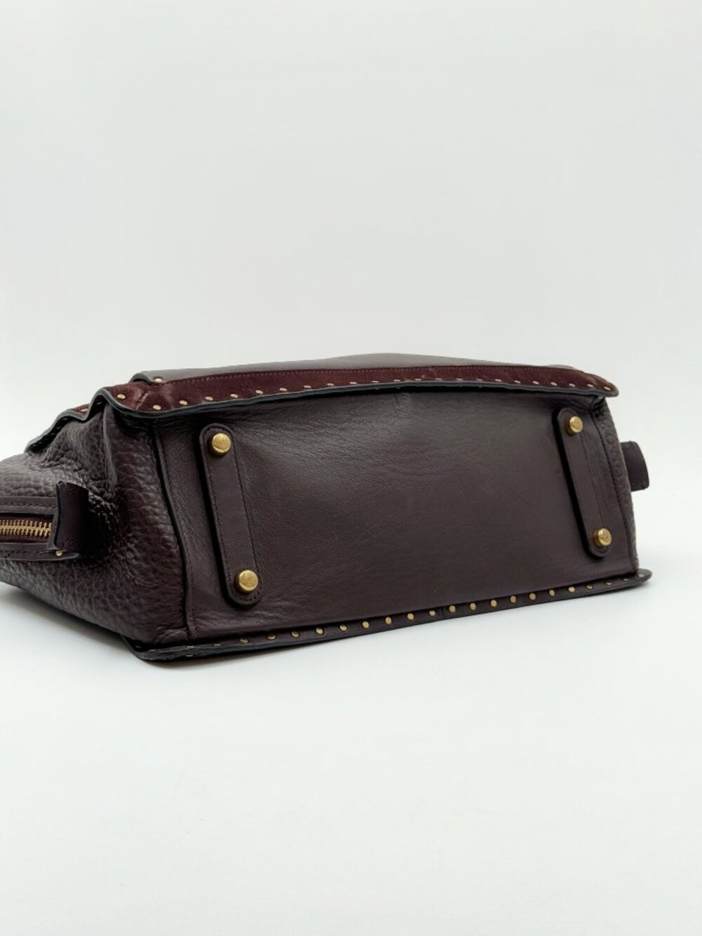 Coach Dark Brown Leather Studded Satchel with Gold Hardware - Picture 6 of 14